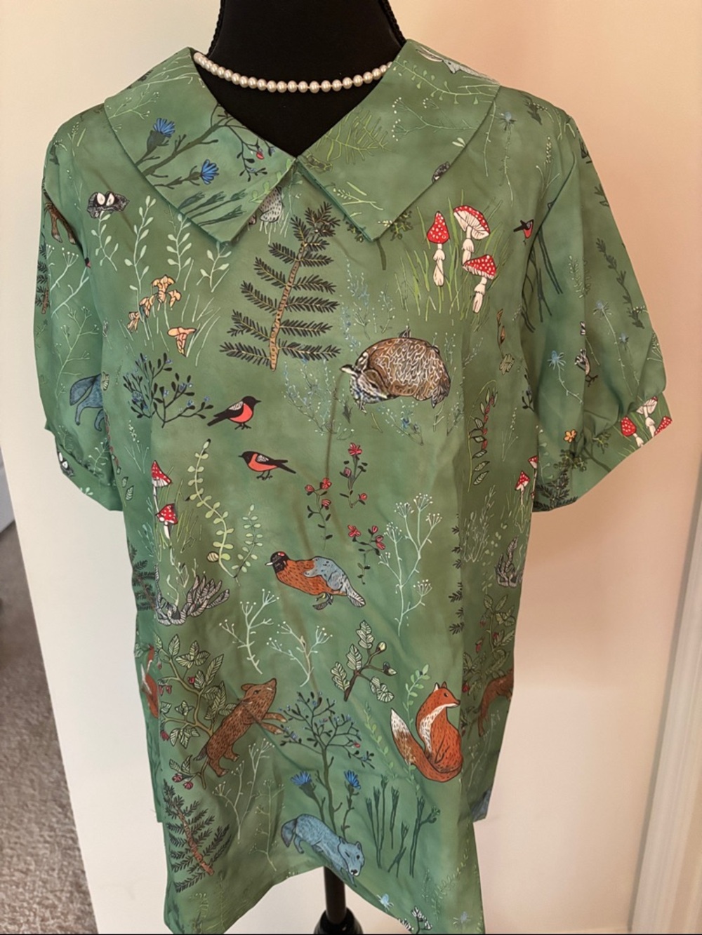 Green Woodland Animal Print Blouse